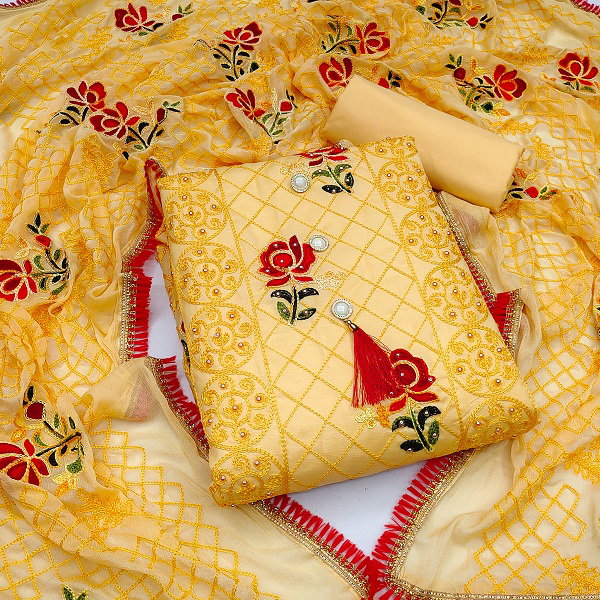 Navya Suit 147 Party Wear Semi Stitched Aari Worked Cotton Dreas Mateiral with Bottom and Dupatta