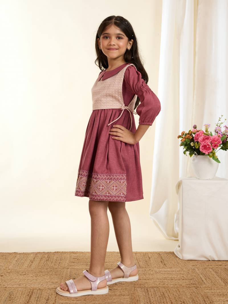 T 5075 A And B Linen Cotton Crochet Frok With Jacket Girls Wear Collection