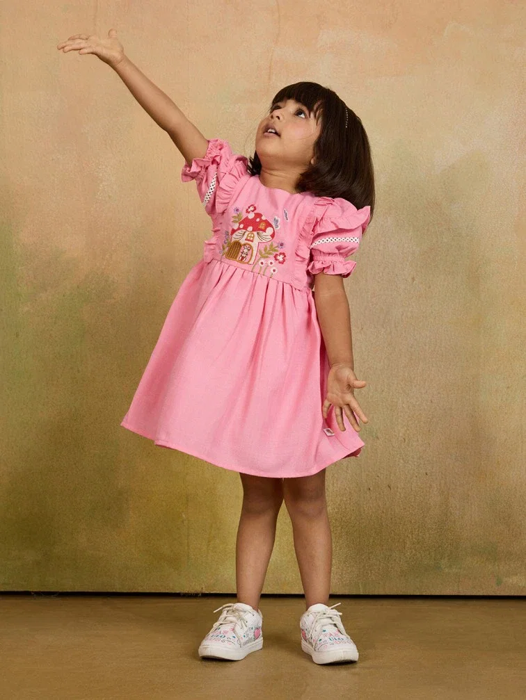 T 5024 A And B Linen Fancy Kids Girls Wear Collection