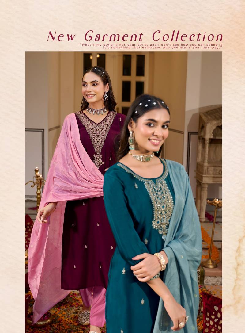 Radhika Raahi Vol 1 Rangeela Silk Embrodery Kurti Pant And Dupatta