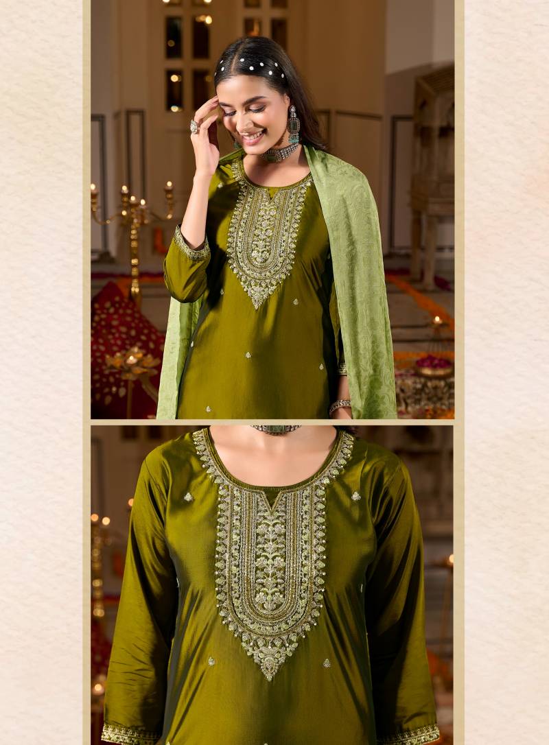 Radhika Raahi Vol 1 Rangeela Silk Embrodery Kurti Pant And Dupatta