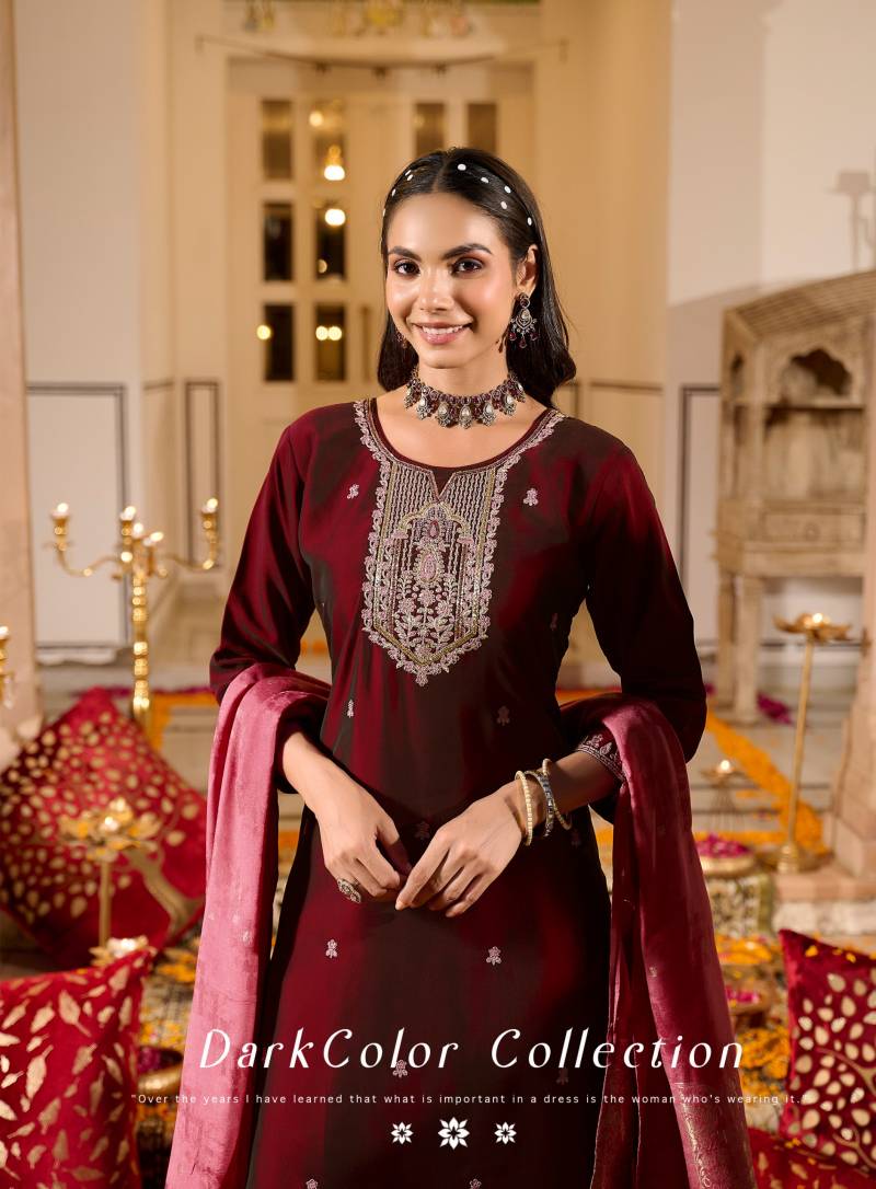 Radhika Raahi Vol 1 Rangeela Silk Embrodery Kurti Pant And Dupatta