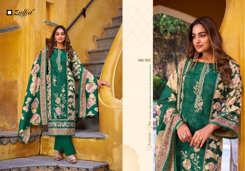 Zulfat Kalamkari Woollen Pashmina Embroidered Dress Material Collection