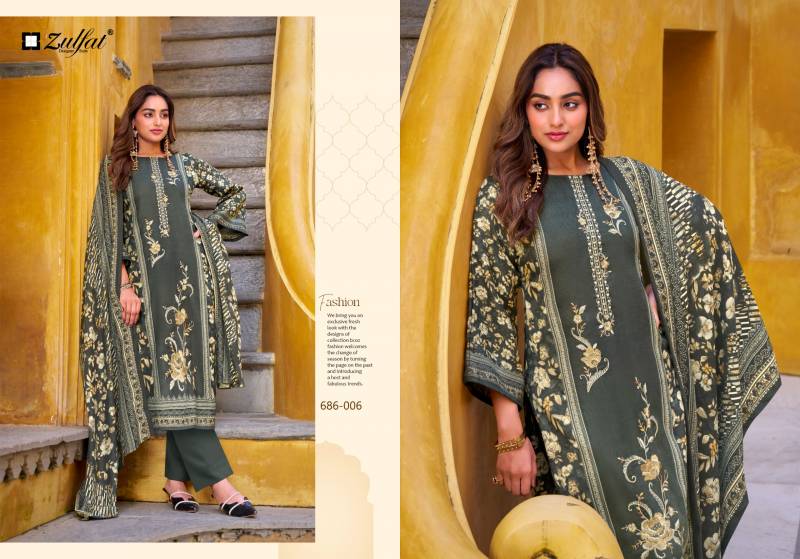 Zulfat Kalamkari Woollen Pashmina Embroidered Dress Material Collection