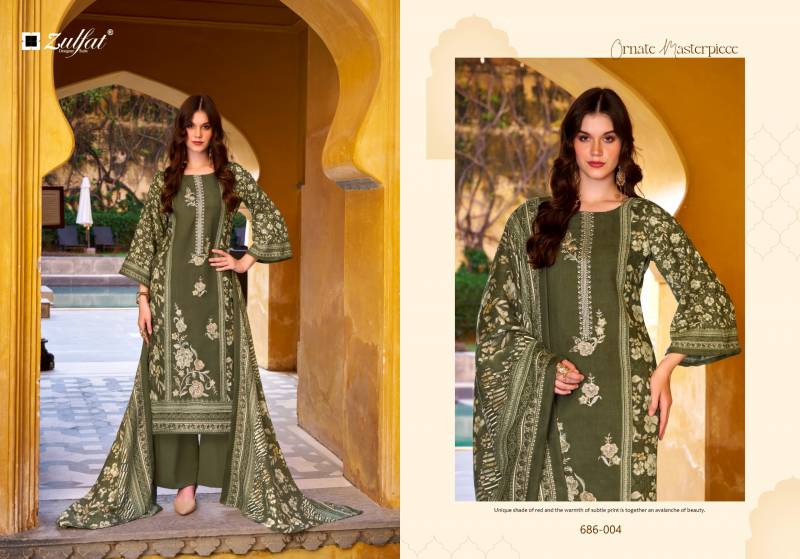 Zulfat Kalamkari Woollen Pashmina Embroidered Dress Material Collection