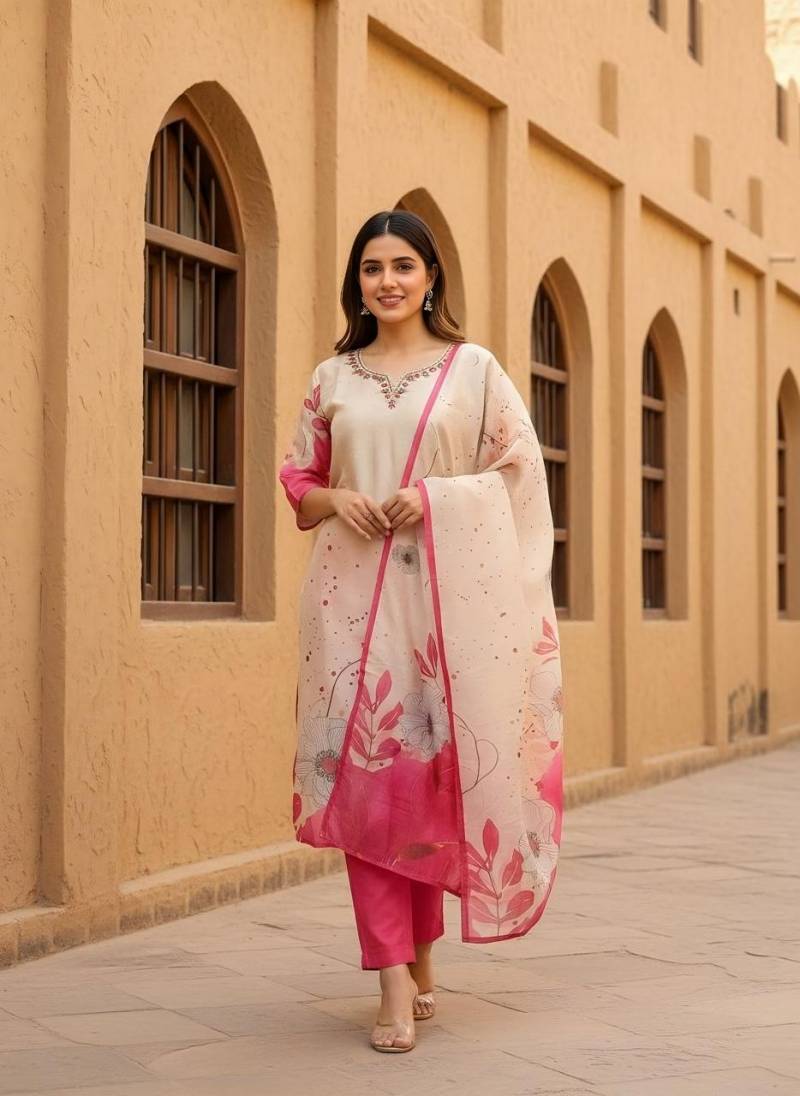 Naisha K 371 Shimmer Handwork Kurti Pant And Dupatta Collection