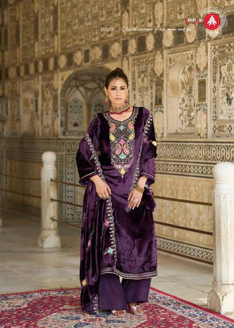 Triple Aaa Vibecast Viscose Makhmal Velvet Designer Dress Material
