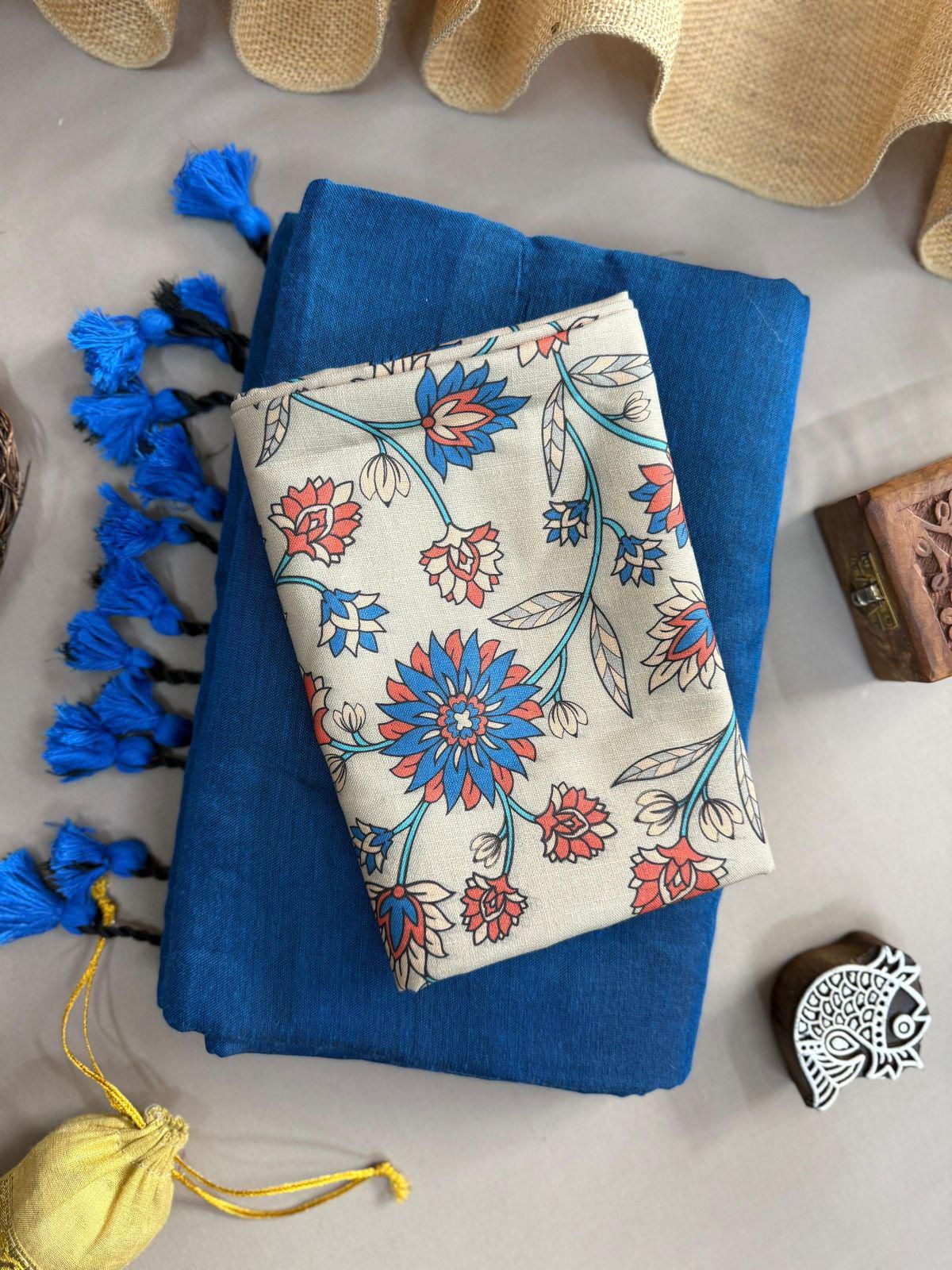 Lekha CF 121 Khadi Cotton Plain Saree With Printed Blouse