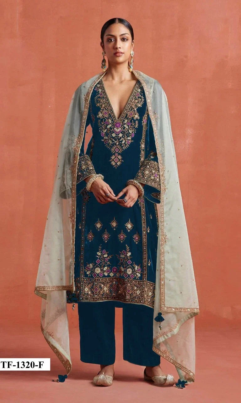 Tf 1320 A To F Velvet Embroidery Work Pakistani Salwar Kameez Suits