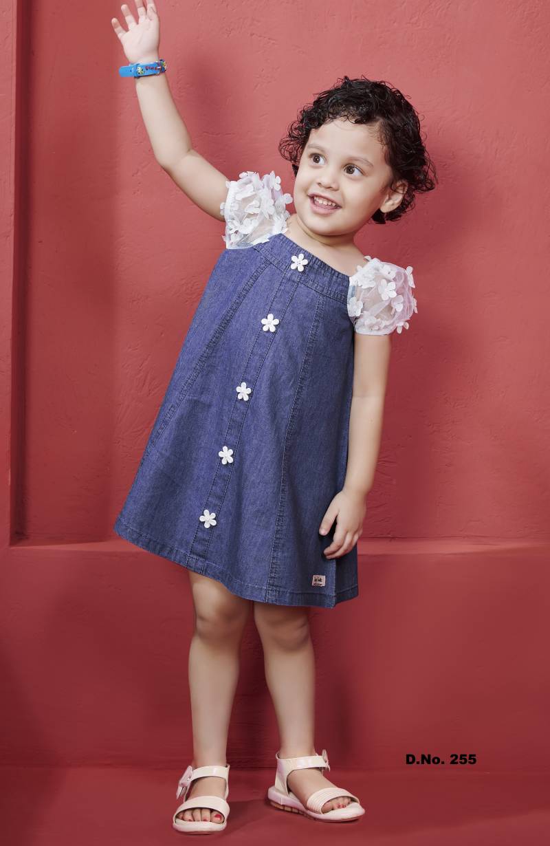 T 255 And 4043 Cotton Denim Fancy Girls Kids Wear