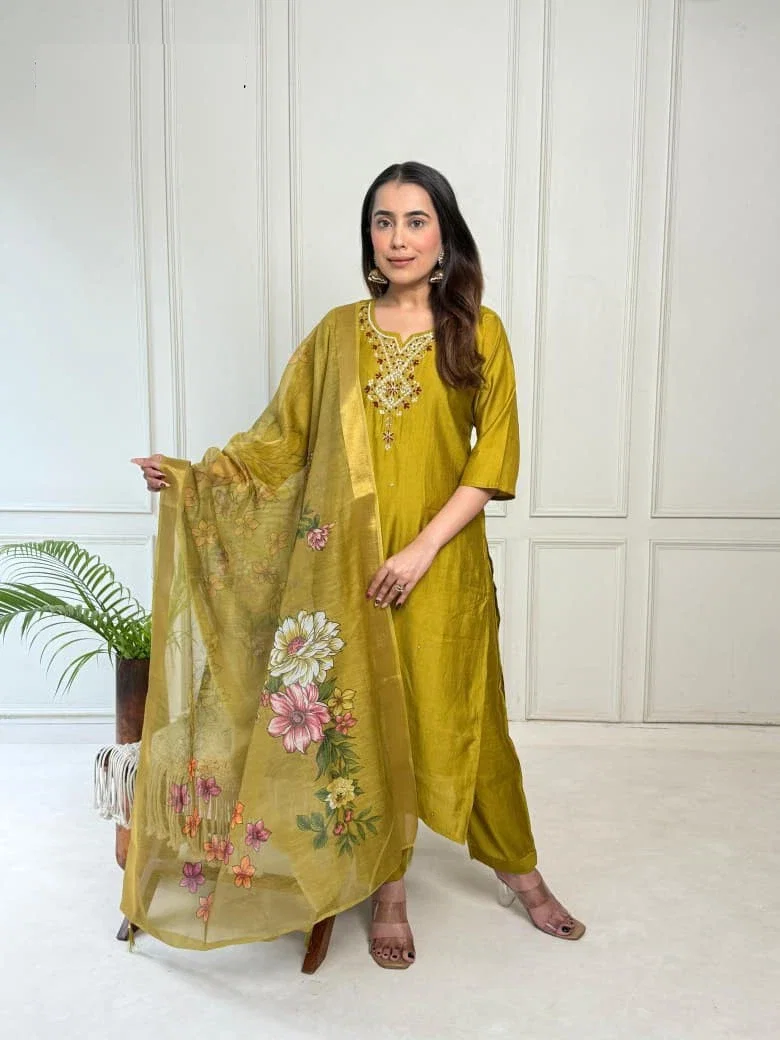Naisha K 373 Vetican Handwork Casual Wear Kurti Pant And Dupatta