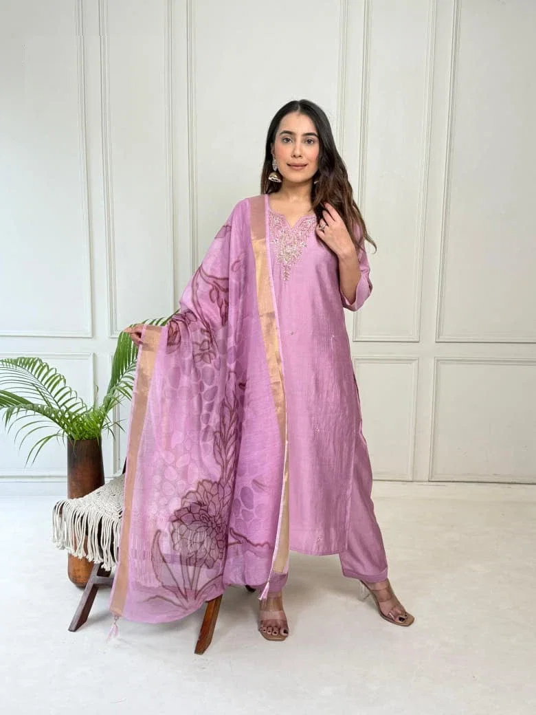 Naisha K 373 Vetican Handwork Casual Wear Kurti Pant And Dupatta