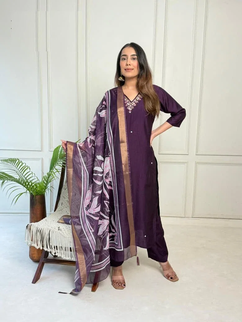 Naisha K 373 Vetican Handwork Casual Wear Kurti Pant And Dupatta