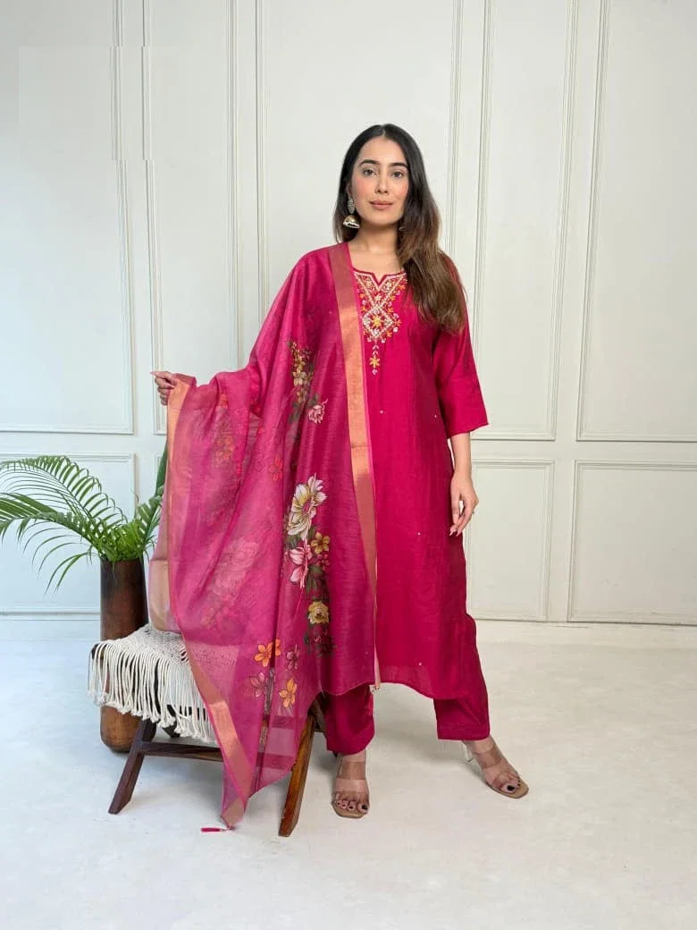 Naisha K 373 Vetican Handwork Casual Wear Kurti Pant And Dupatta