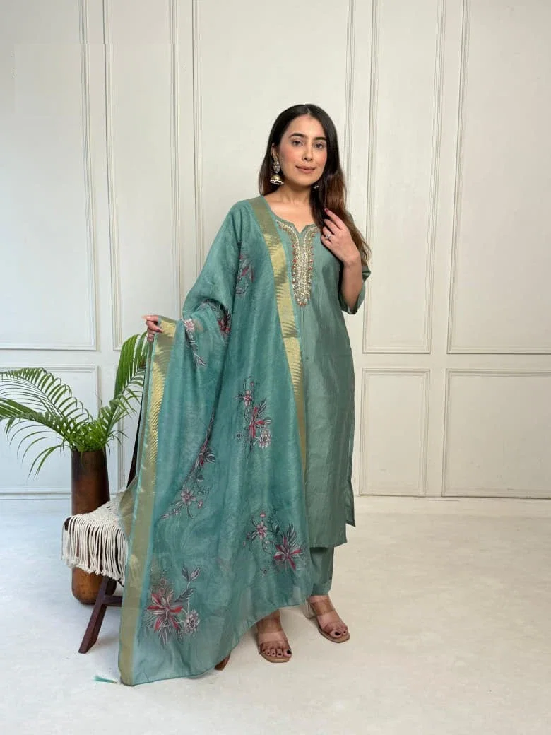 Naisha K 373 Vetican Handwork Casual Wear Kurti Pant And Dupatta