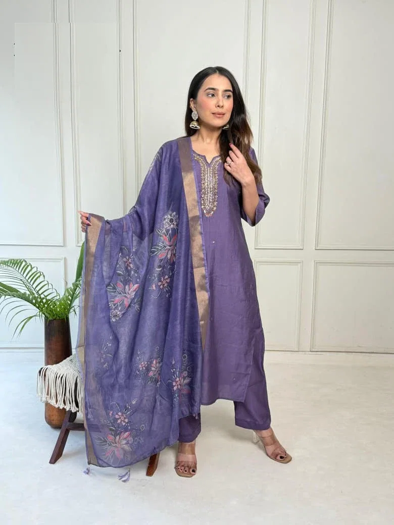 Naisha K 373 Vetican Handwork Casual Wear Kurti Pant And Dupatta