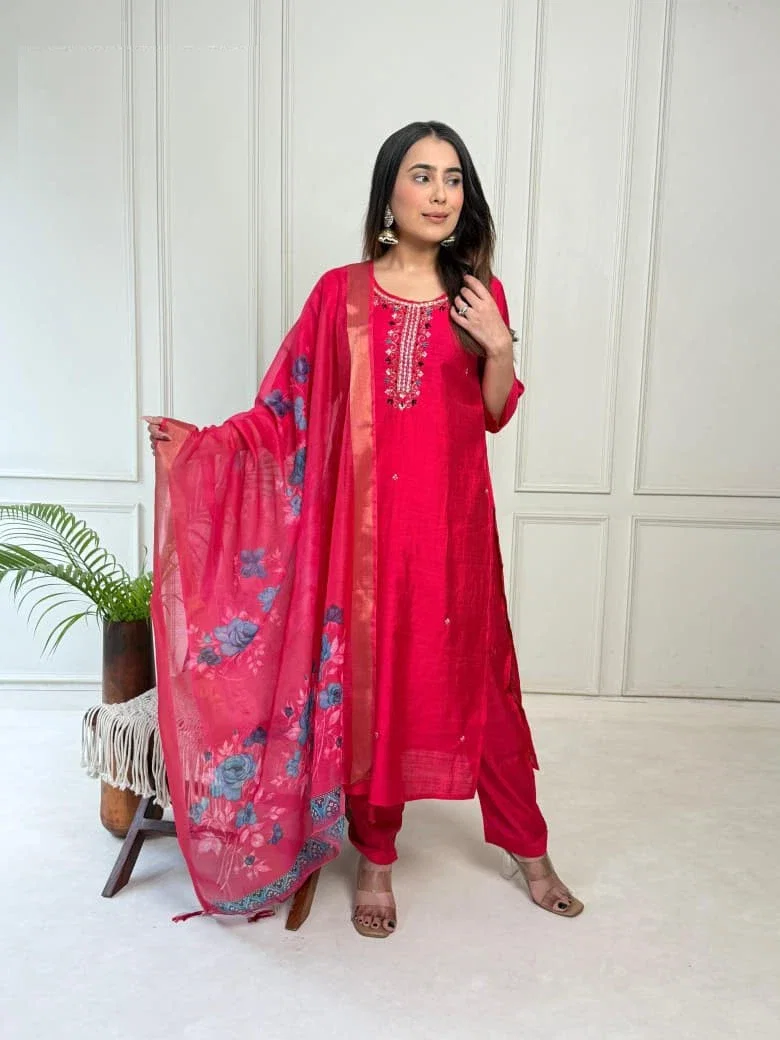 Naisha K 373 Vetican Handwork Casual Wear Kurti Pant And Dupatta
