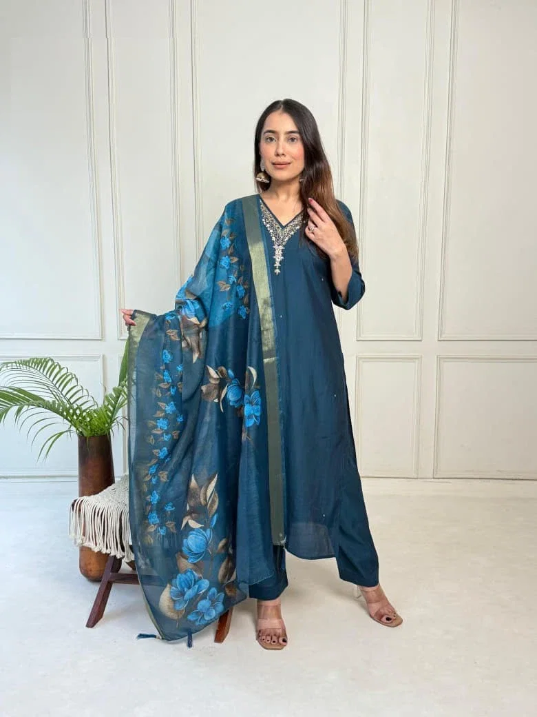 Naisha K 373 Vetican Handwork Casual Wear Kurti Pant And Dupatta