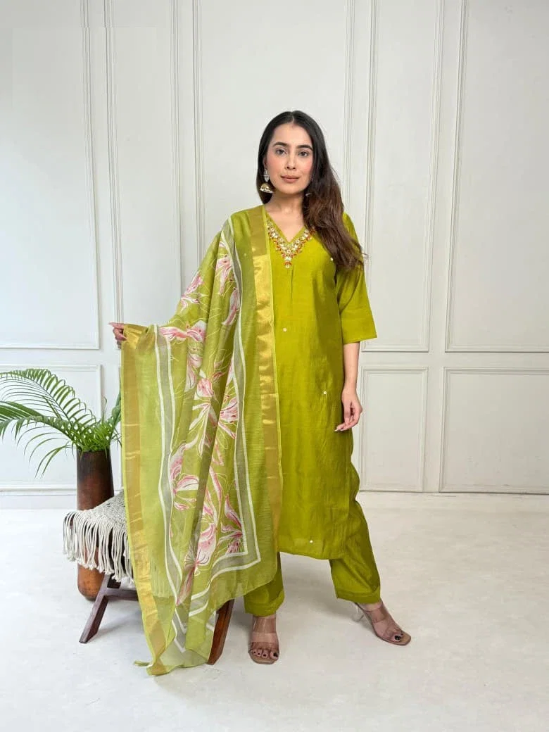 Naisha K 373 Vetican Handwork Casual Wear Kurti Pant And Dupatta
