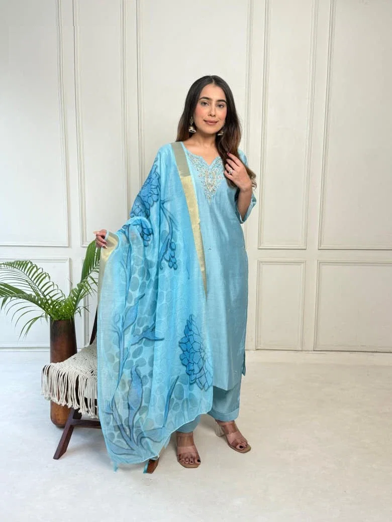 Naisha K 373 Vetican Handwork Casual Wear Kurti Pant And Dupatta