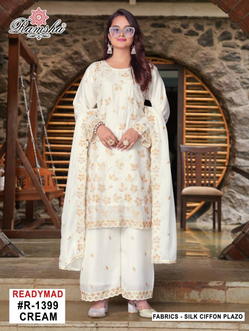 Ramsha R 1399 Silk Chiffon Embroidery Work Pakistani Salwar Kameez