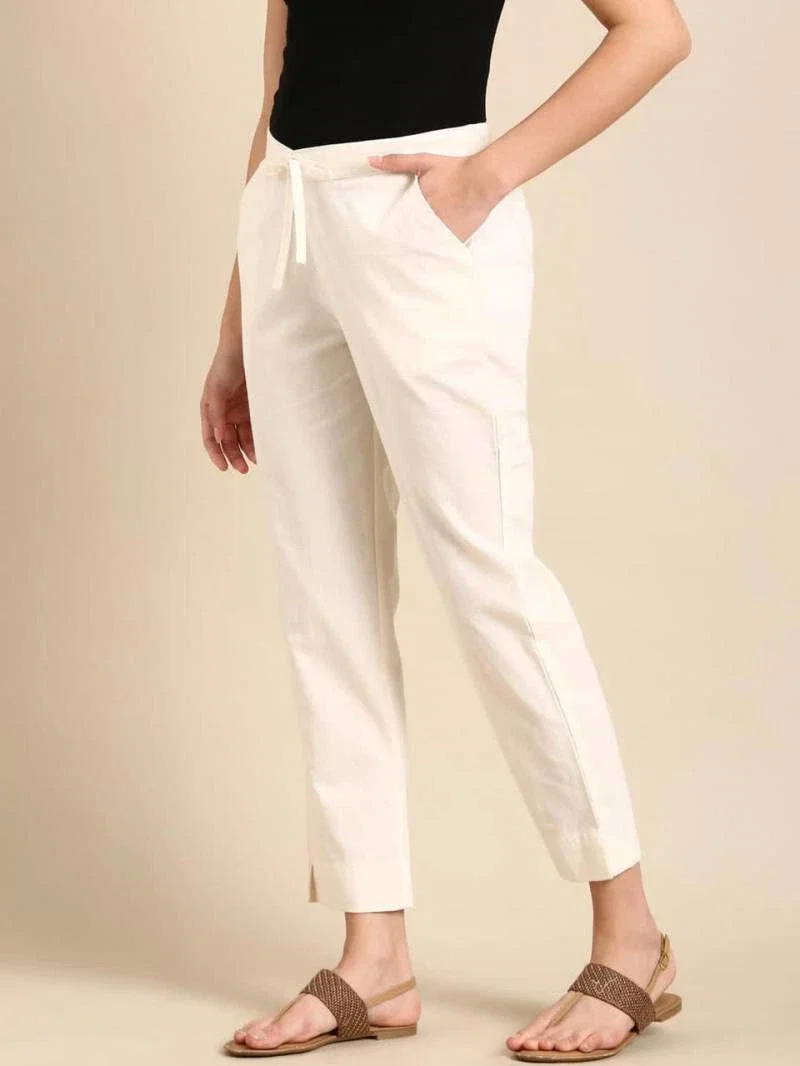 Naisha K 375 Cotton Pants With Half Elastic And Half Belt