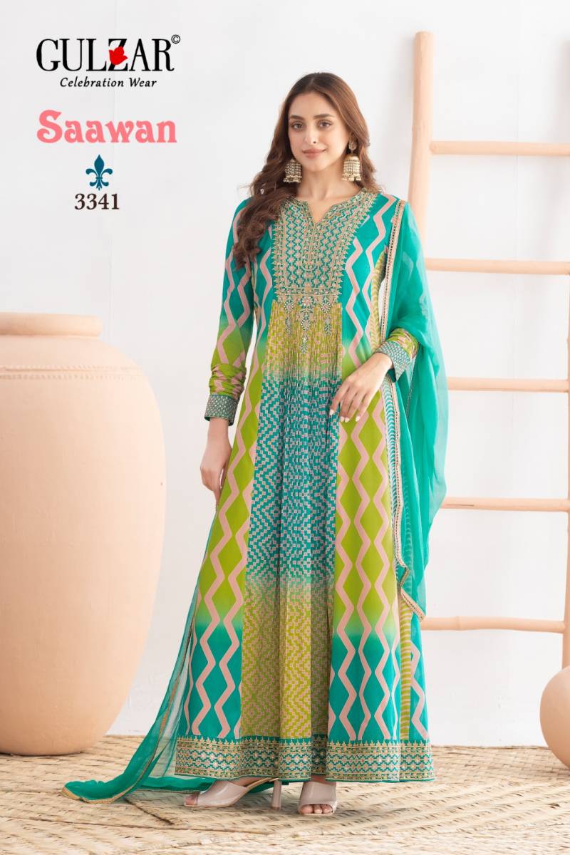 Gulzar Saawan Chinon Designer Anarkali And Dupatta Collection