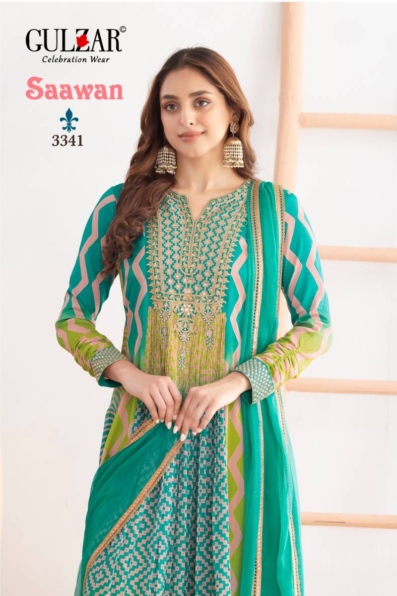 Gulzar Saawan Chinon Designer Anarkali And Dupatta Collection