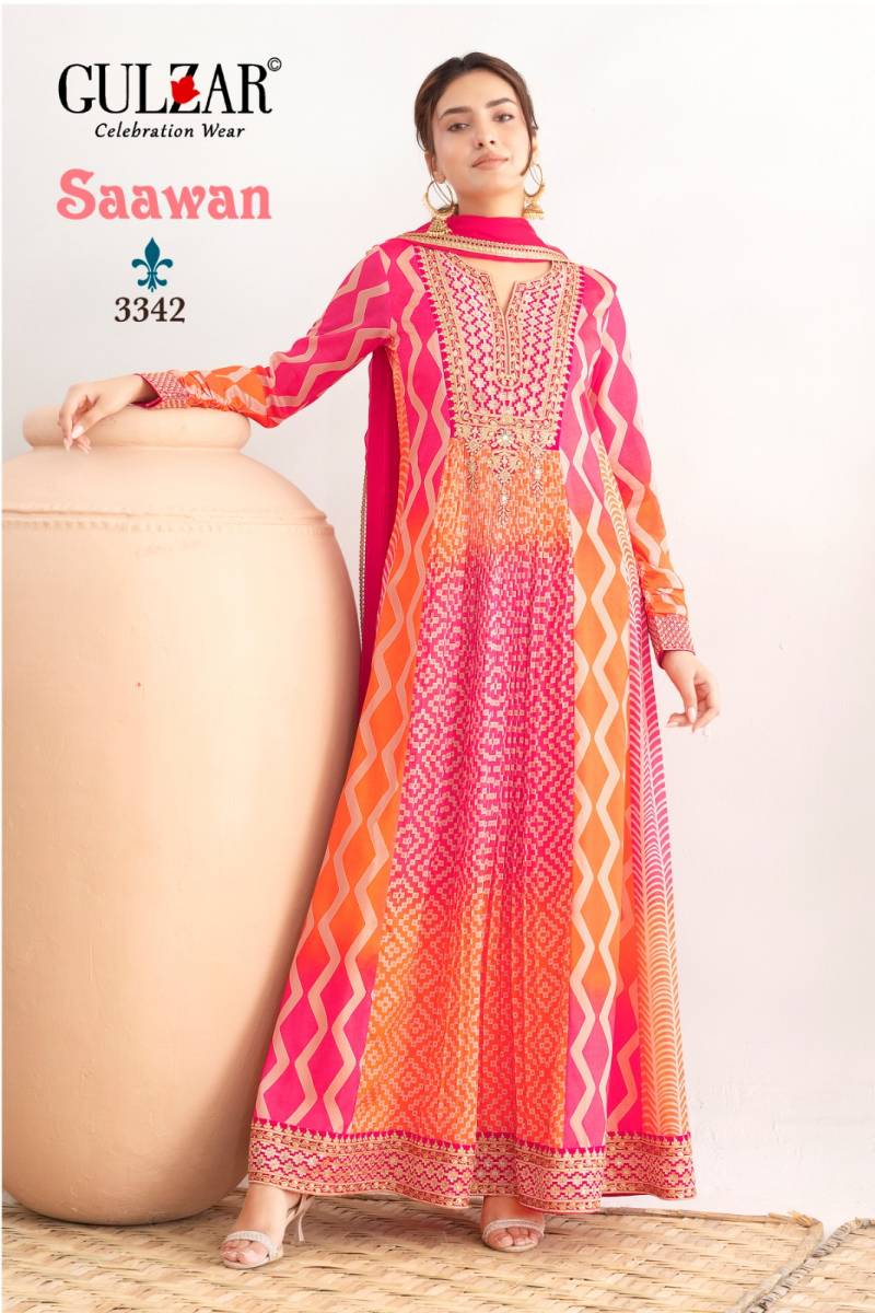 Gulzar Saawan Chinon Designer Anarkali And Dupatta Collection