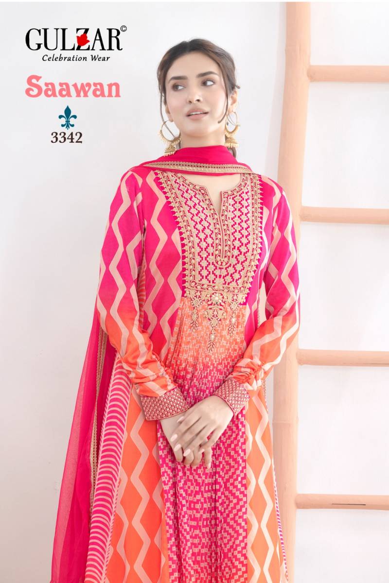 Gulzar Saawan Chinon Designer Anarkali And Dupatta Collection