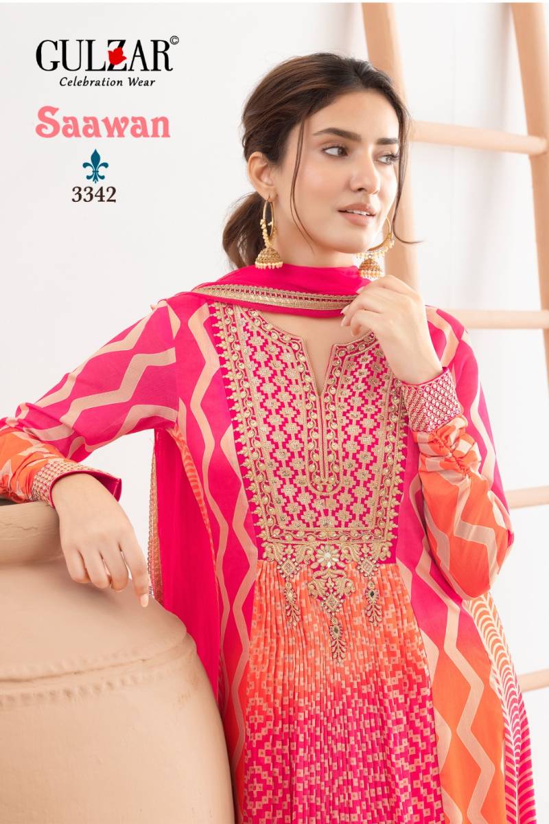 Gulzar Saawan Chinon Designer Anarkali And Dupatta Collection