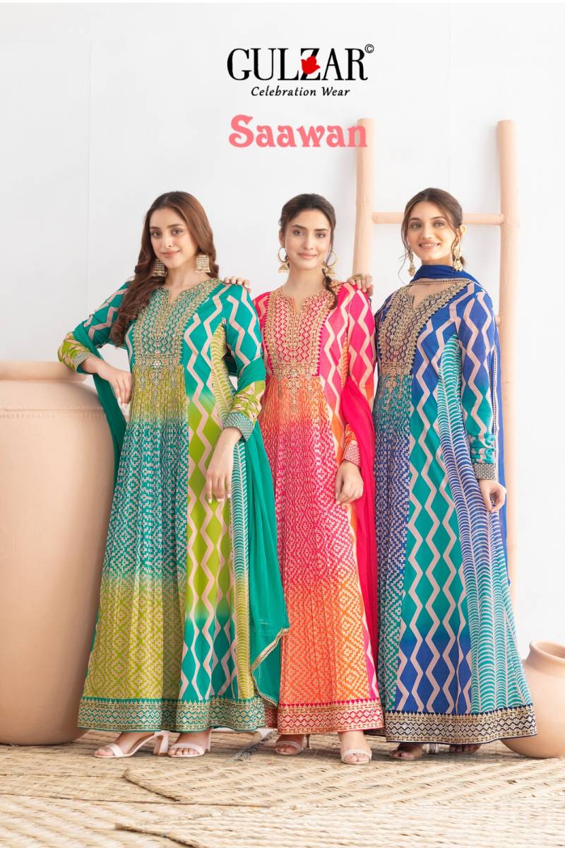 Gulzar Saawan Chinon Designer Anarkali And Dupatta Collection