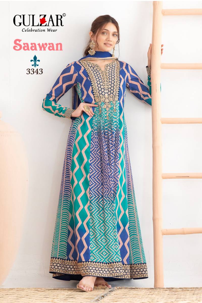 Gulzar Saawan Chinon Designer Anarkali And Dupatta Collection