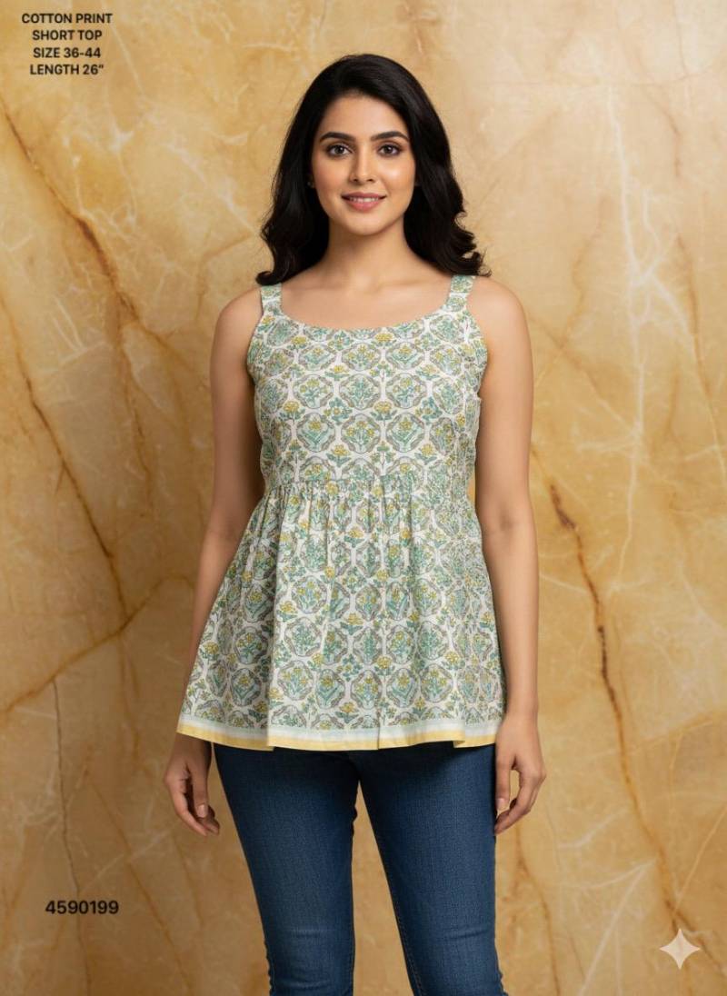 Naisha K 379 Vol 2 Cotton Print Casual Wear Slevee Less Short Top