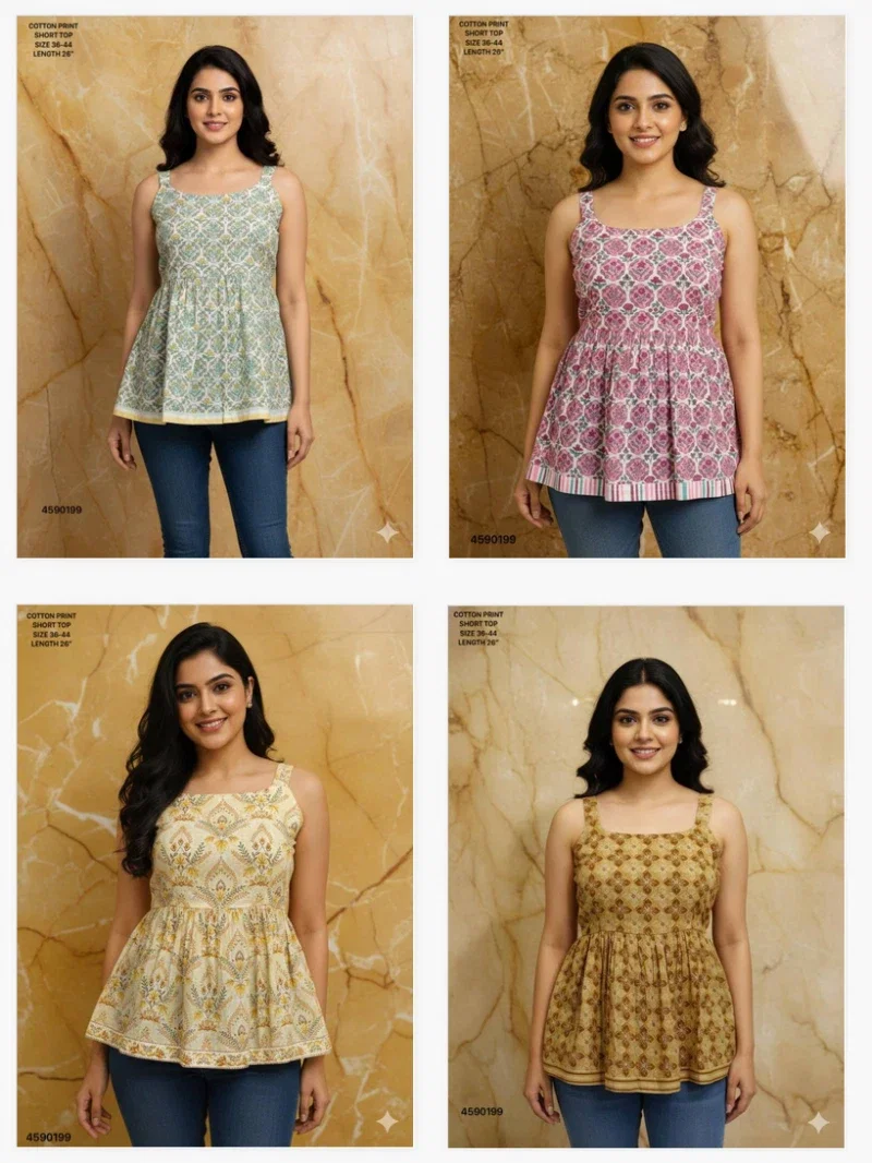 Naisha K 379 Vol 2 Cotton Print Casual Wear Slevee Less Short Top
