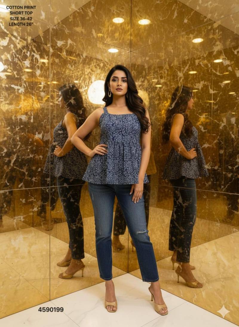 Naisha K 379 Cotton Print Casual Wear Slevee Less Short Top Collection