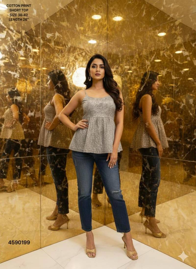 Naisha K 379 Cotton Print Casual Wear Slevee Less Short Top Collection