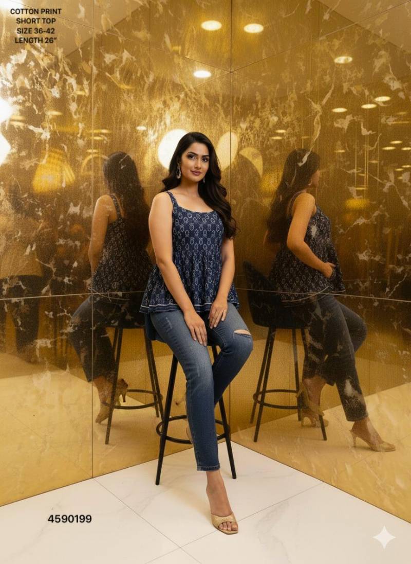 Naisha K 379 Cotton Print Casual Wear Slevee Less Short Top Collection