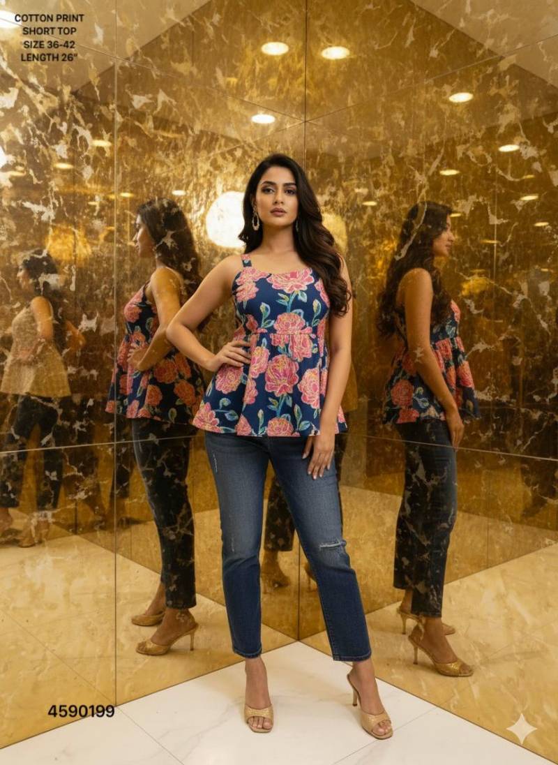 Naisha K 379 Cotton Print Casual Wear Slevee Less Short Top Collection