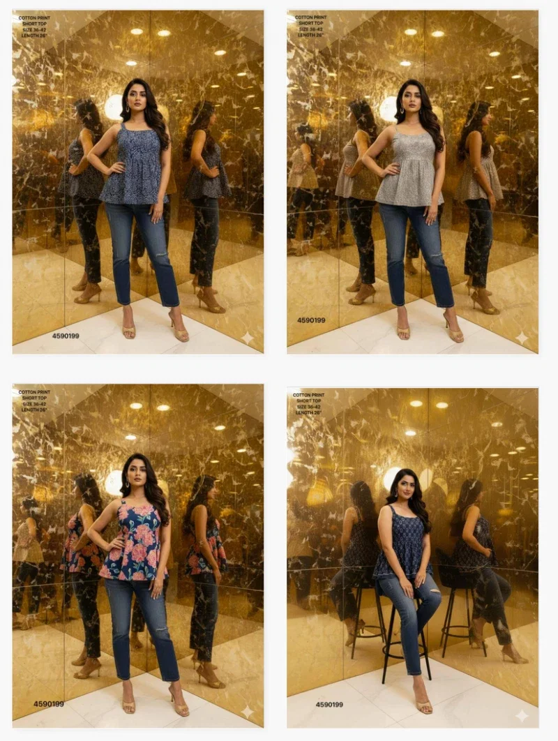 Naisha K 379 Cotton Print Casual Wear Slevee Less Short Top Collection