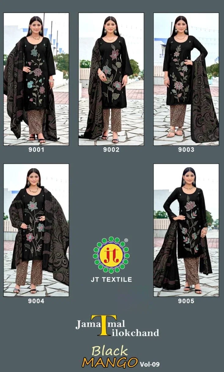 Jt Black Mango Vol 9 Rayon Coding Work Dress Material Collection