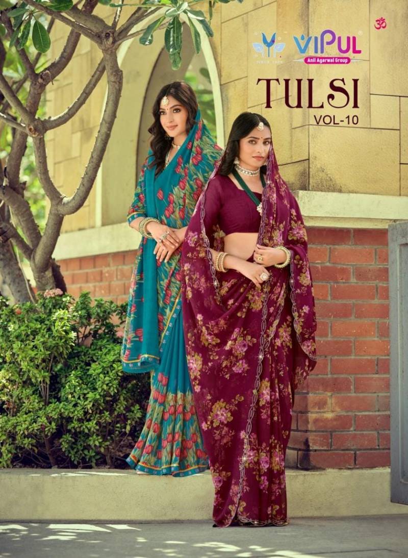 Vipul Tulsi Vol 10 Georgette Printed Casual Wear Saree Collection