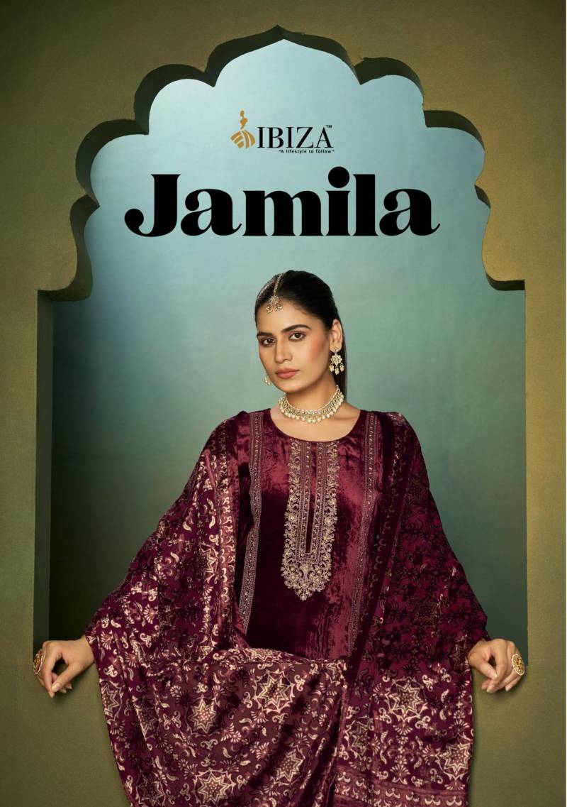 Ibiza Jamila Viscose Velvet Embroidery Work Salwar Kameez Suits