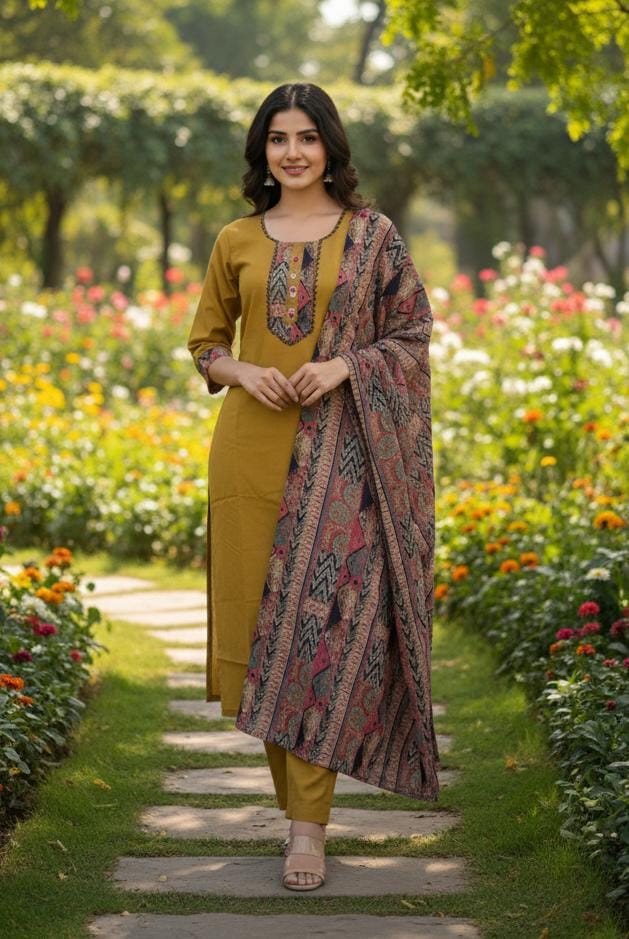 Naisha K 382 Slub Rayon Casual Wear Kurti Pant And Dupatta Collection