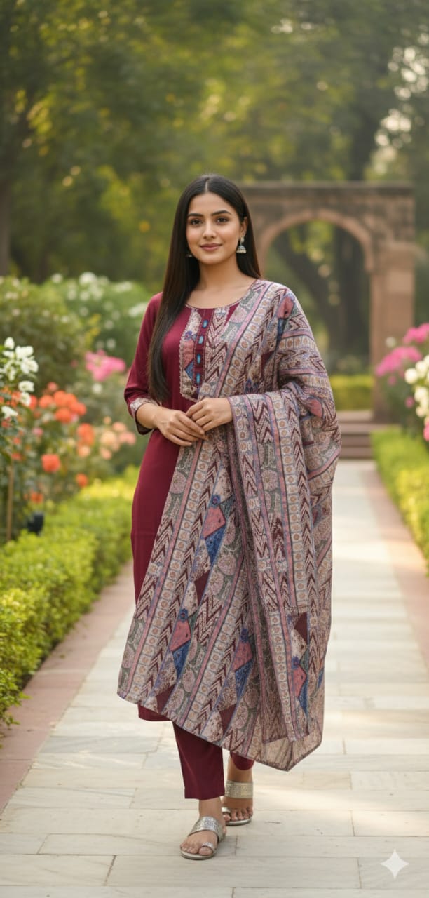 Naisha K 382 Slub Rayon Casual Wear Kurti Pant And Dupatta Collection