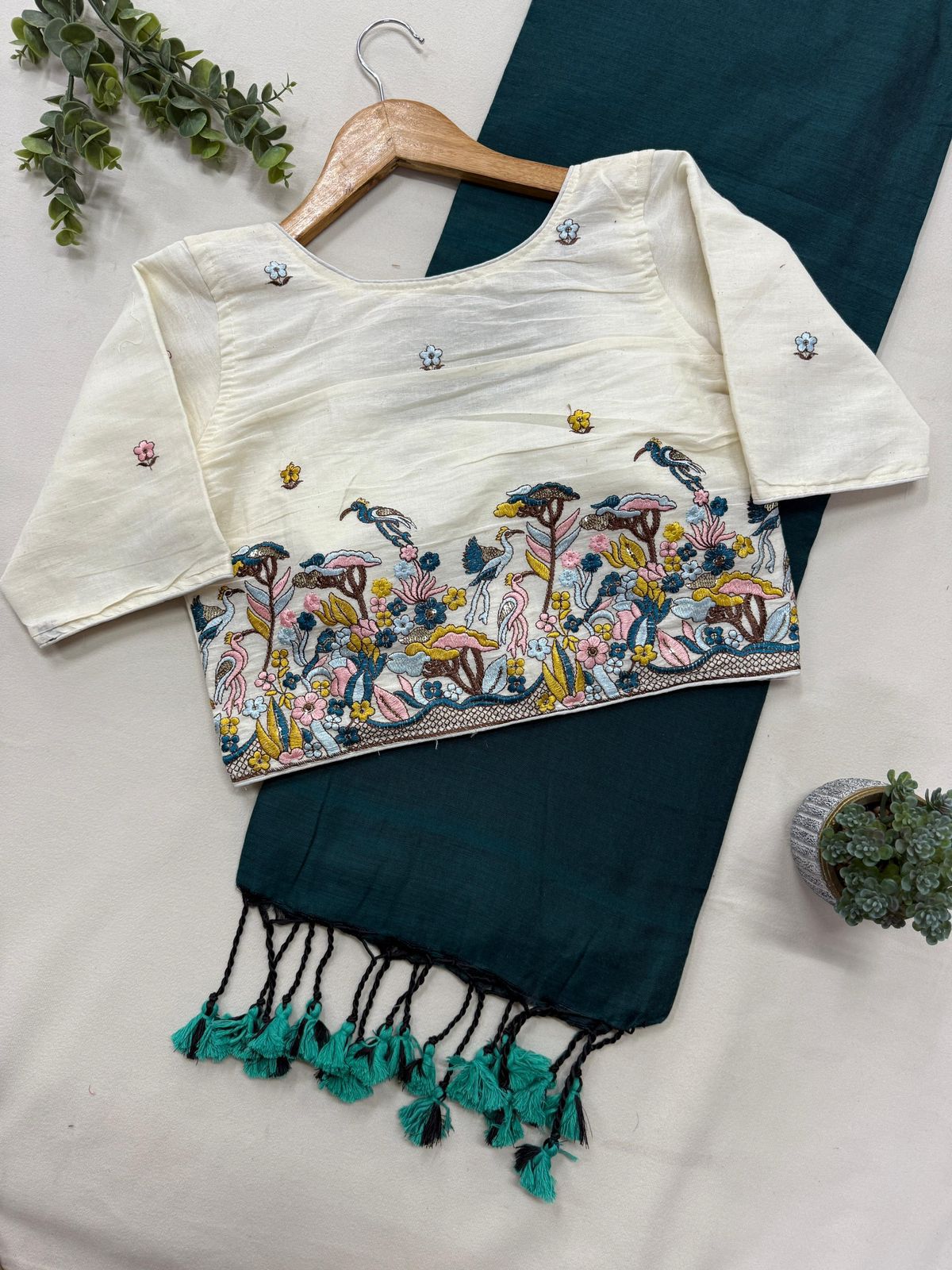 Lekha Cf 109 Khadi Cotton Plain Saree With Heavy Embroidery Readymade Blouse