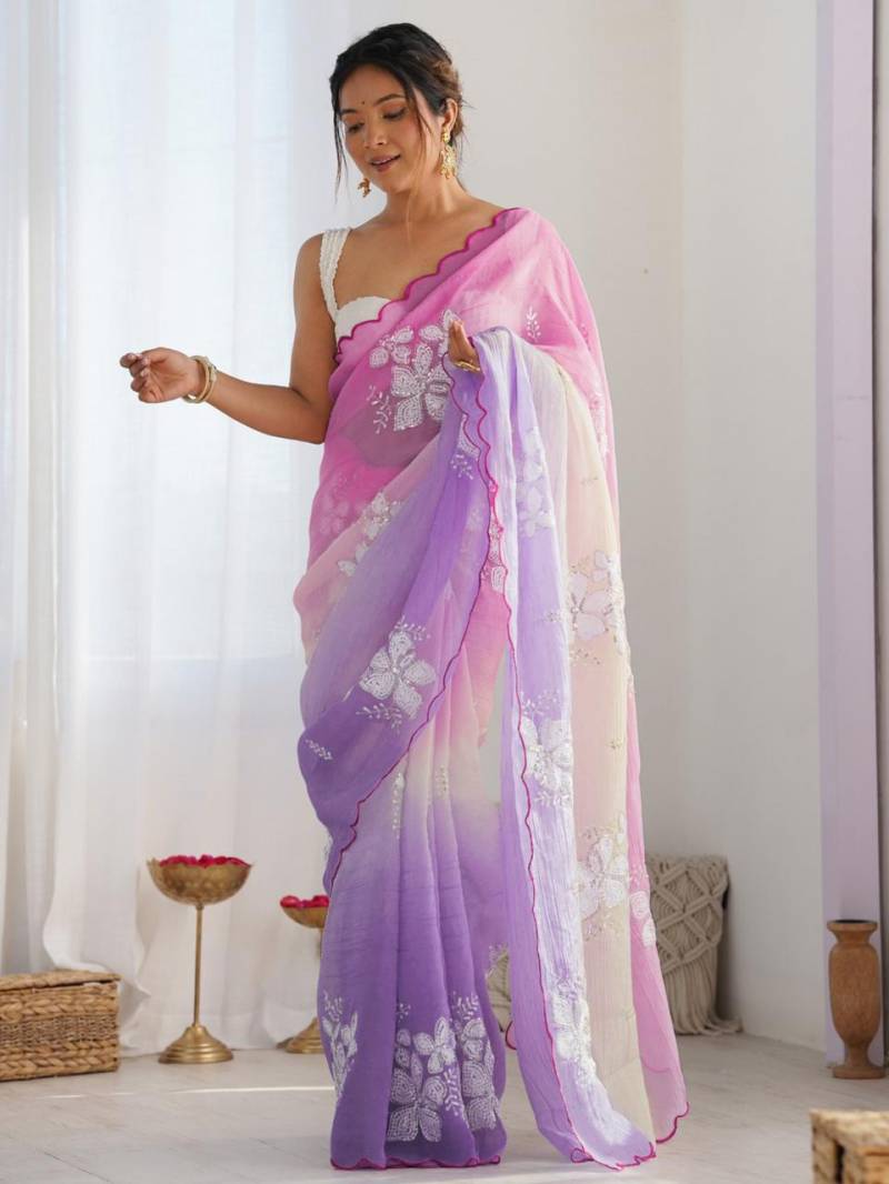 Csn Radhey Rich Gold Crush Silk Embroidered Beautiful Saree Collection