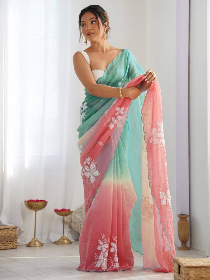 Csn Radhey Rich Gold Crush Silk Embroidered Beautiful Saree Collection