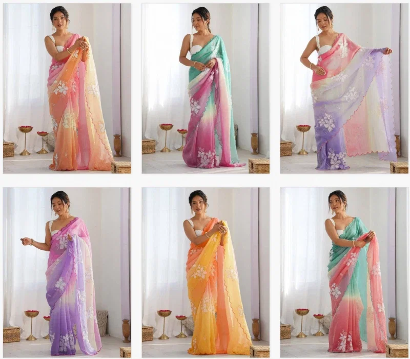 Csn Radhey Rich Gold Crush Silk Embroidered Beautiful Saree Collection