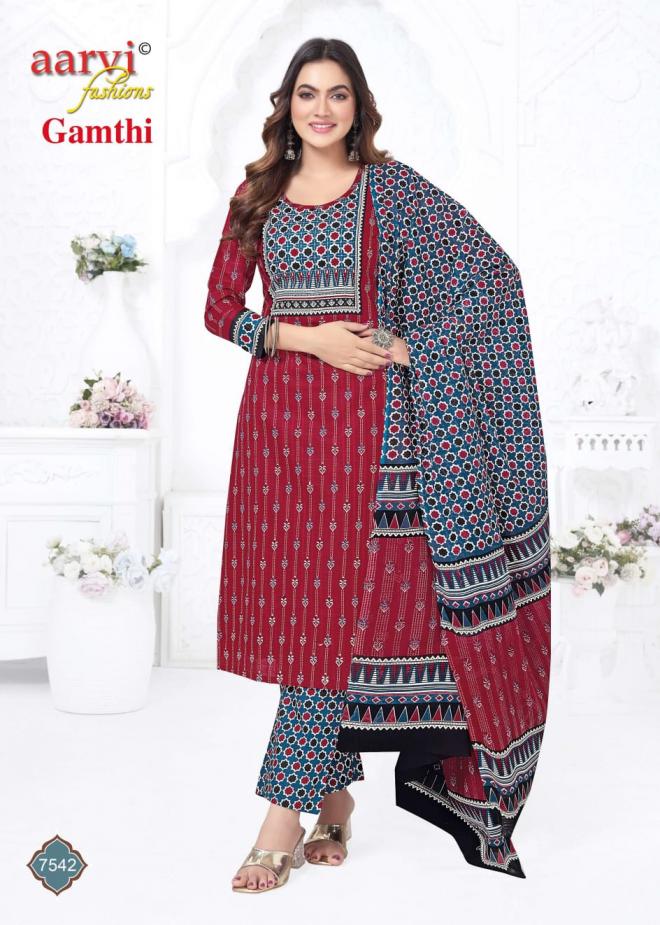 Aarvi Gamthi Vol 11 Readymade Cotton Hand Worked Kurti Pant With Dupatta